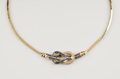 Brillant Saphir Collier, Brillanten zus. ca. 0,60 ct - Schmuck & Uhren