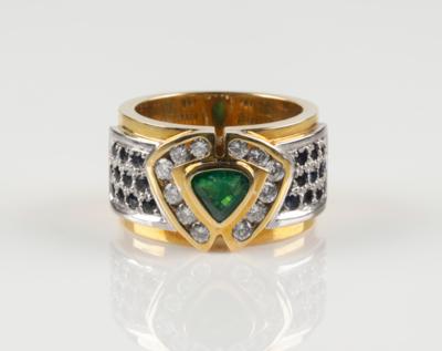 Brillant Smaragd Saphirring, Brillanten zus. ca. 0,60 ct - Jewellery and watches