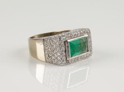 Brillant Smaragdring, Brillanten zus. ca. 2,50 ct - Jewellery and watches