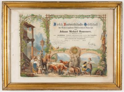 Urkunde des Johann Michael Ramsauer (Bad Ischl 1811-1883), 1858 - Arte, antiquariato e gioielli