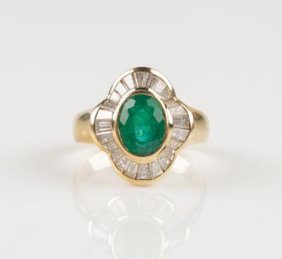 Diamant Smaragdring, Diamanten zus. 0,99 ct (grav.) - Gioielli e orologi