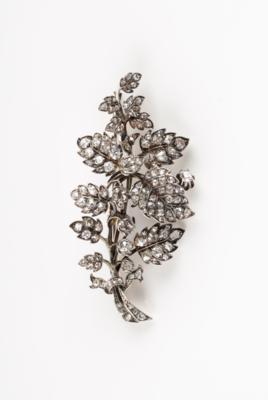 Altschliffbrillant Diamant Blätterbrosche, um 1900 zus. ca. 4,20 ct - Schmuck & Uhren