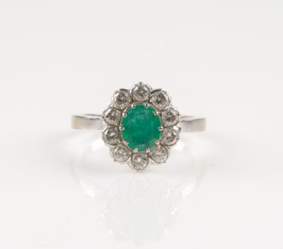 Brillant Smaragdring, Brillanten zus. 0,60 ct - Schmuck & Uhren