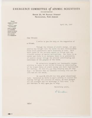 Albert Einstein (1879-1955) - Brief seines "Emergency Committee of Atomic Scientists", 1947 - Kunst & Antiquitäten