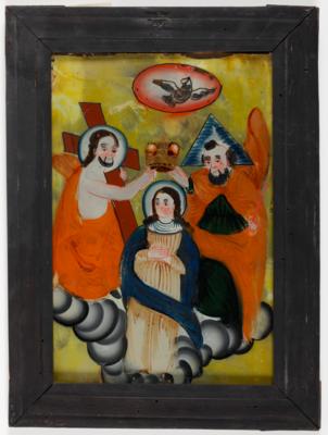 Hinterglasbild "Krönung Mariens mit der Heiligen Dreifaltigkeit", - Umění, starožitnosti, nábytek a technika