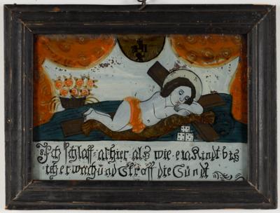 Hinterglasbild "Schlafendes Jesuskind, Sandl in Oberösterreich, 19. Jahrhundert - Arte, antiquariato, mobili e tecnologia