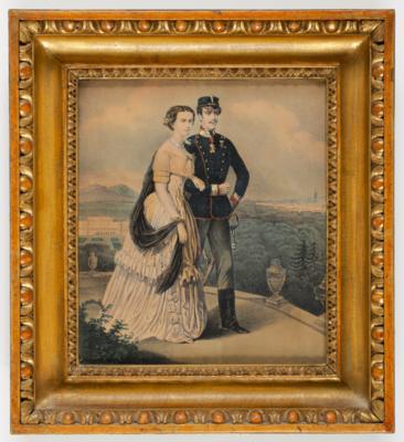 Kaiser Franz Joseph und Kaiserin Elisabeth vor Schönbrunn, Mitte 19. Jahrhundert - Umění, starožitnosti, nábytek a technika