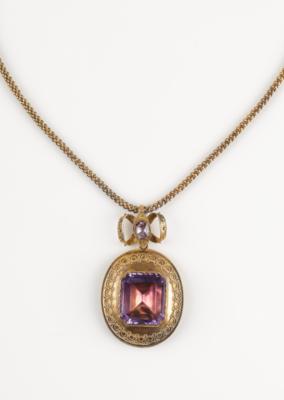 Amethystanhänger an Fassonhalskette, um 1900 - Schmuck & Uhren