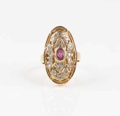 Brillant Rubin Ring zus. ca. 0,80 ct - Schmuck & Uhren