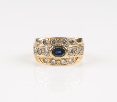 Brillant Saphirring, Brillanten zus. 1,68 ct (grav.) - Jewellery and watches