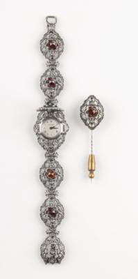 Granat Armband - Uhr und Anstecknadel - Klenoty a Hodinky