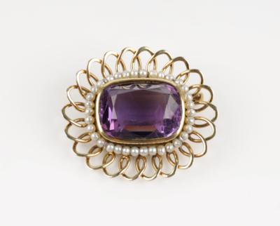 Amethyst Kulturperlen Brosche um 1900 - Gioielli e orologi