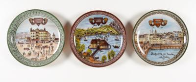 Drei große Wandteller - Schalen, Pesendorfer Keramik, Gmunden, Ende 20. Jahrhundert - Umění, starožitnosti, šperky