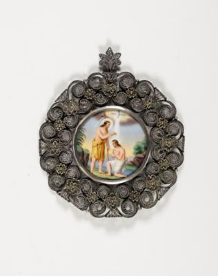 Miniatur "Hl. Johannes der Täufer" in Silberfiligran Rahmen, Wien, um 1870 - Antiques, art and jewellery