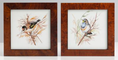 Zwei Porzellanbilder mit Singvögel, Entwurf Hubert Weidinger, Wiener Porzellanmanufaktur Augarten - Arte, antiquariato e gioielli