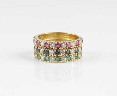 Brillant Smaragd Rubin Saphirringe, Brillanten zus. ca. 0,75 ct - Schmuck & Uhren