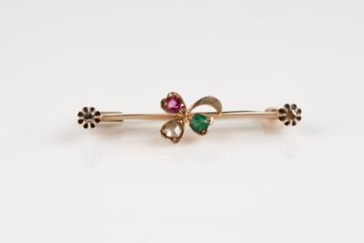 Diamantrauten Rubin Smaragdbrosche um 1900 - Jewellery and watches