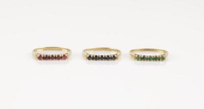 3 Saphir Rubin Smaragdringe - Jewellery and watches