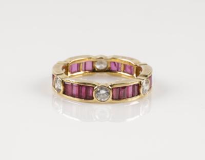 Brillant Rubinring, Brillanten zus. ca. 0,90 ct - Schmuck & Uhren