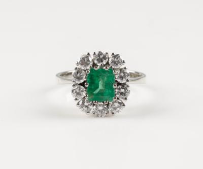 Brillant Smaragd Ring zus. ca. 1,00 ct - Klenoty a Hodinky