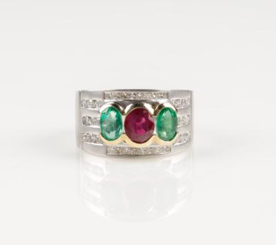 Brillant Diamant Smaragd Rubinring - Schmuck & Uhren