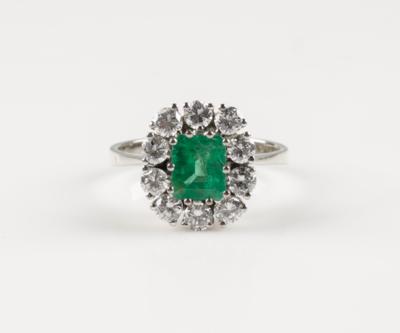 Brillant Smaragd Ring zus. Brillanten zus. ca. 1,0 ct - Gioielli e orologi