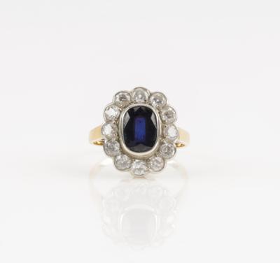 Altschliffbrillant SaphirRing Diamanten zus. ca. 0,90 ct - Jewellery & watches
