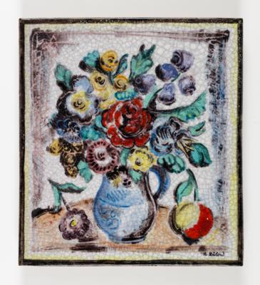 Bildplatte "Blumen Stillleben", Entwurf Franz von Zülow (Wien 1883-1963), Schleiss Gmunden, 3. Viertel 20. Jahrhundert - Arte e antiquariato