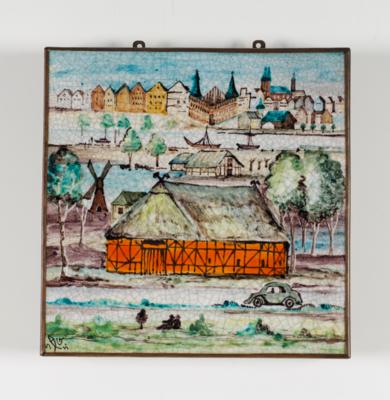 Bildplatte "Stadtansicht", Schleiss Gmunden, 3. Viertel 20. Jahrhundert - Kunst & Antiquitäten