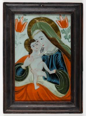 Hinterglasbild "Madonna mit Christuskind nach Cranach", Sandl, 19. Jahrhundert - Umění a starožitnosti