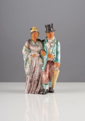 Trachtenpaar mit Goldhaube und Zylinder, wohl Schleiss Gmunden, 3. Viertel 20. Jahrhundert - Kunst & Antiquitäten