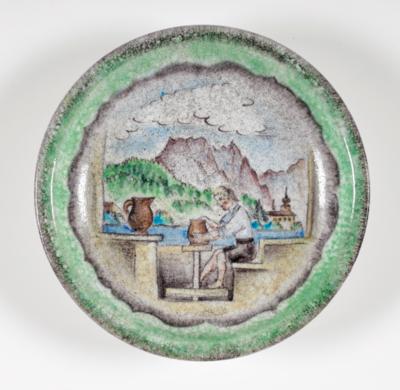 Wandteller - Schale "Töpfer am Traunsee", Schleiss Gmunden, 3. Viertel 20. Jahrhundert - Art & Antiques