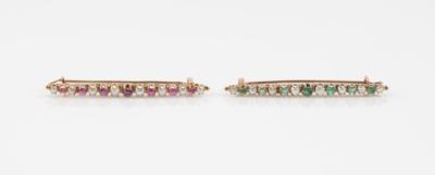 2 Smaragd Rubin Griesperlen Broschen um 1900 - Jewellery & watches