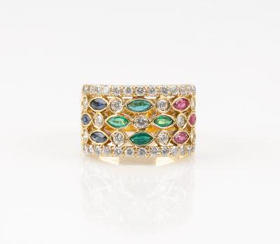 Brillant Sahir Rubin Smaragdring Brillanten zus. ca.1,10 ct - Schmuck & Uhren