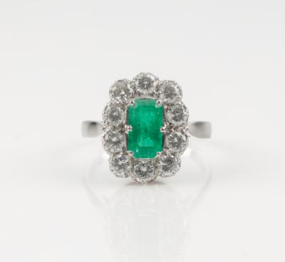 Brillant Smaragdring, Brillanten zus. ca. 1,30 ct - Schmuck & Uhren