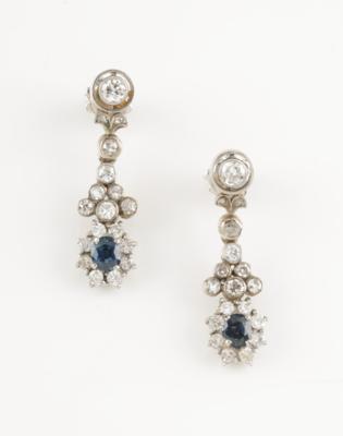 Altschliffbrillant Diamant Saphir Ohrgehänge, Diamanten zus. ca 1,25 ct - Jewellery & watches