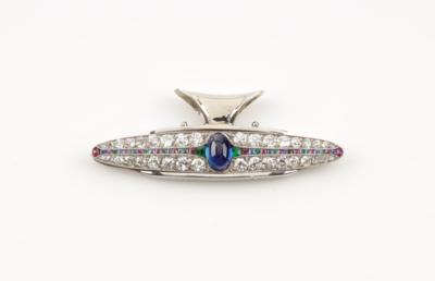 Altschliffbrillant Smaragd Saphir Rubinanhänger, Brillanten zus. ca. 1,60 ct - Jewellery & watches