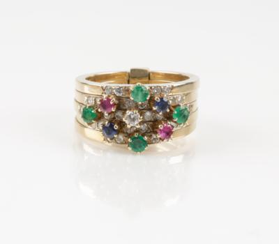 Brillant Rubin Smaragd Saphir Ring, Brillanten zus. ca. 0,60 ct - Gioielli & orologi