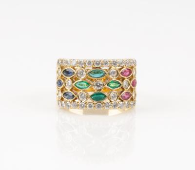 Brillant Sahir Rubin Smaragdring Brillanten zus. ca.1,10 ct - Jewellery & watches