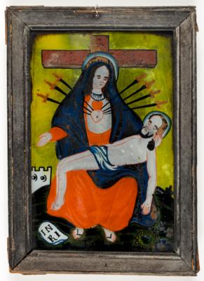 Hinterglasbild "Pieta mit Mater Dolorosa", Sandl, Oberösterreich, 19. Jahrhundert - Arte e antiquariato