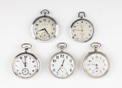 5 Taschenuhren Roskopf, Lanco, Tavannes watch, sog. Eisenbahneruhr - Jewellery & watches