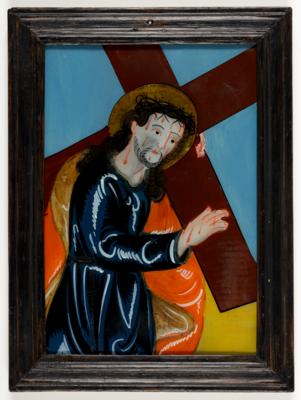 Hinterglasbild "Christus trägt das Kreuz", Sandl, 19. Jahrhundert - Umění a starožitnosti
