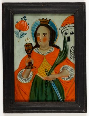 Hinterglasbild "Hl. Barbara", Sandl, 19. Jahrhundert - Kunst & Antiquitäten