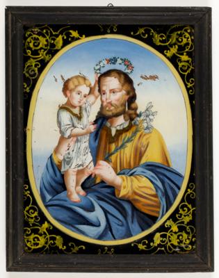 Hinterglasbild "Hl. Joseph mit Christuskind", Süddeutschland, 19. Jahrhundert - Umění a starožitnosti
