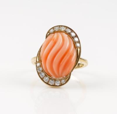 Brillant Korallen Ring - Schmuck & Uhren