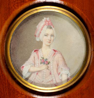 Bildnisminiatur einer Dame in rosafarbenem Kleid, um 1770 - Dipinti