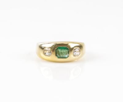 Altschliff Diamant Smaragd Ring - Arte e antiquariato
