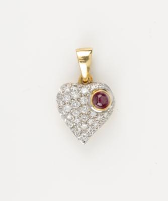 Diamant Rubin Herz Anhänger - Art & Antiques