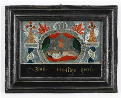 1 Hinterglasbild und 2 Spiegelhinterglasbilder Buchers 19. Jh. - Arte e antiquariato