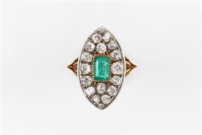 Altschliffbrillant Smaragdring zus. ca. 2,80 ct - Arte e antiquariato